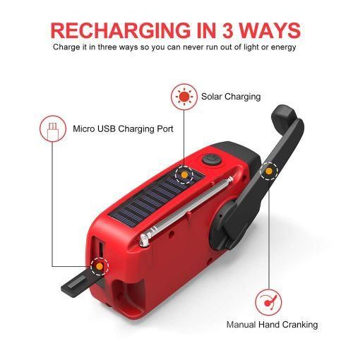 Portable Emergency Radio Dynamo Wind Up Solar USB Rechargeable Hand Crank AM FM Radio Light USB