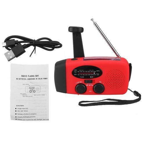 Portable Emergency Radio Dynamo Wind Up Solar USB Rechargeable Hand Crank AM FM Radio Light USB