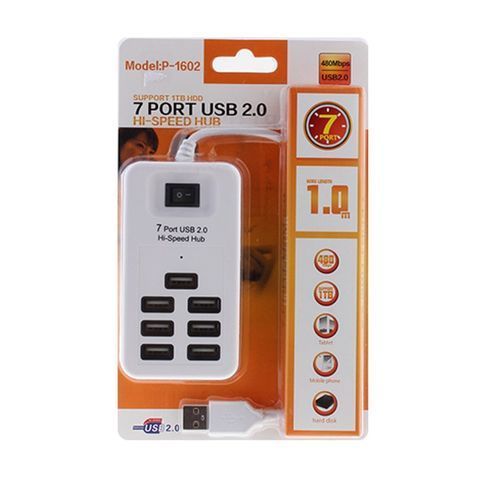 7 Port USB 2.0 Hi-Speed Hub 7*USB 480Mbps-White