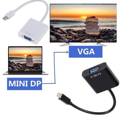 For MacBook Air Pro Mini Thunderbolt Mini DisplayPort Display Port Mini DP To VGA Cable Adapter 1080P for HDTV Monitor- White