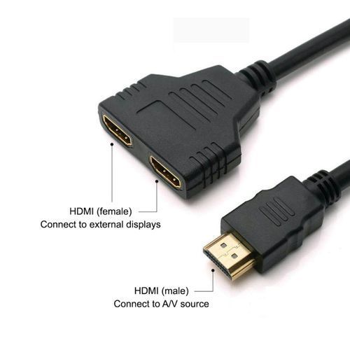 HDMI (Male) to Dual HDMI (Female) Splitter Adapter - Black