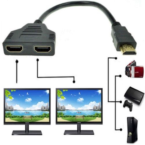 HDMI (Male) to Dual HDMI (Female) Splitter Adapter - Black