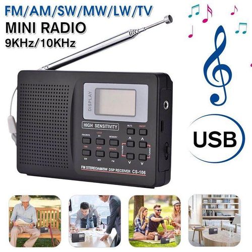 Portable Digital World Full Band Radio Receiver AM/FM/SW/MW/LW Radio+Alarm Clock Black