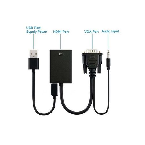 VGA To HDMI Converter Adapter Cable With Audio Output - Black