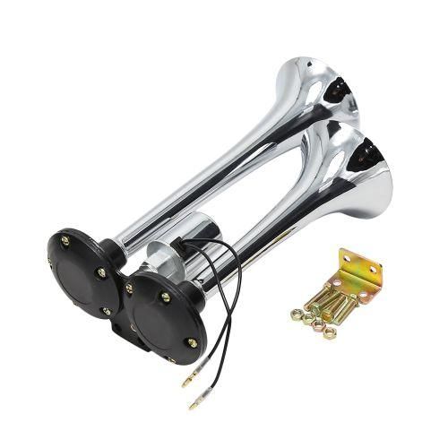 Dual Trumpet Electric Horn Loud Chrome Air Horn Speaker Kit