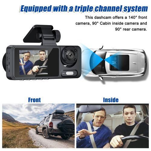 3 Cameras Dash Cam MultiLanguage Clear Car Rearview Mirror