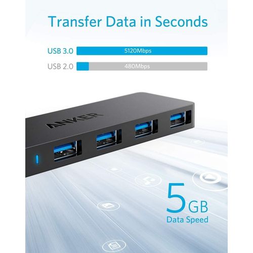 Anker 4-Port USB 3.0 Hub, Ultra-Slim With 2 Ft Extended Cable - Black