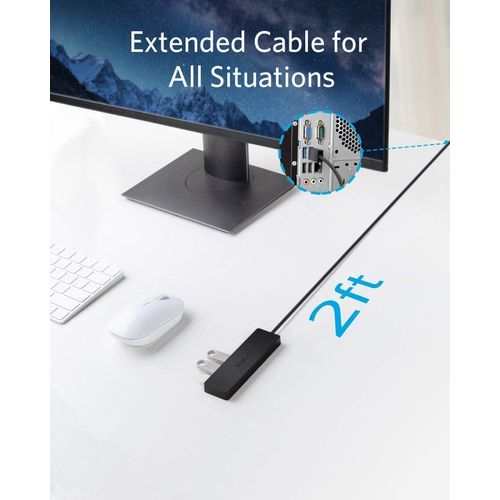 Anker 4-Port USB 3.0 Hub, Ultra-Slim With 2 Ft Extended Cable - Black