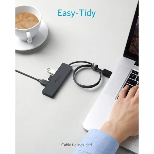Anker 4-Port USB 3.0 Hub, Ultra-Slim With 2 Ft Extended Cable - Black