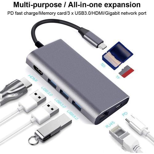 Usb Type C 8 In 1 Multi Function Hub - Gray