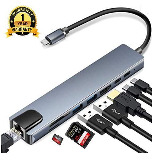 Type C To USB 8-In-1 Adapter, 4K HDMI Adapter - Grey