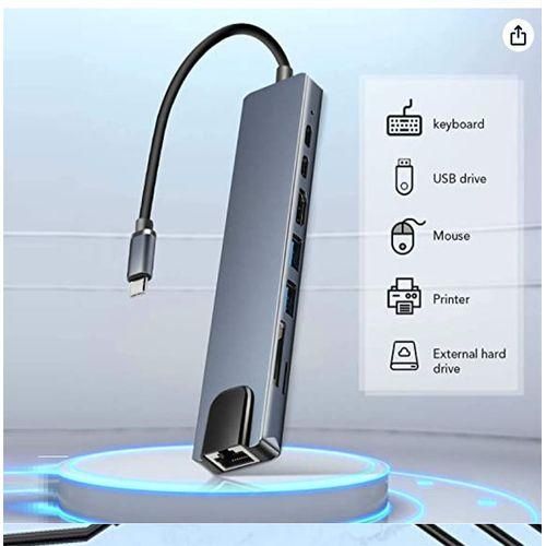 Type C To USB 8-In-1 Adapter, 4K HDMI Adapter - Grey