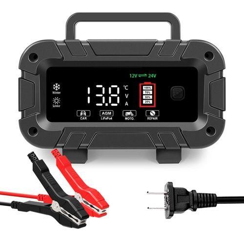 Battery Charger, 12V and 24V Smart Automatic Battery Charger with Large Display Screen, Battery Maintainer for Cars Trucks Motorcycles Lawn Mowers Boats Lead Acid Batteries