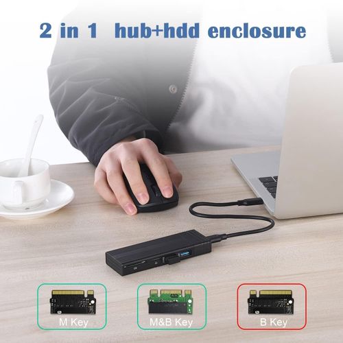 XLT M.2 NVMe SSD Enclosure Adapter Tool-Free, USB 3.2 Gen 2 10Gbps HDD Adapter MKey(B+M Key) SSD Reader, with 2 Port USB Type-A and SD/TF Cardread, Support UASP Trim for 2242/2260/2280