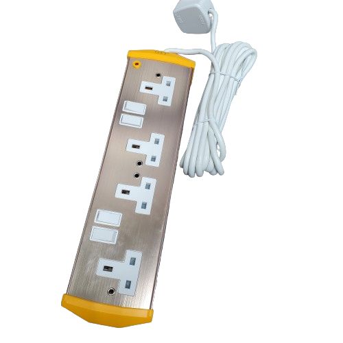 G & T 5m Metallic Extension Cable- 2500W Heavy Duty - 4 Sockets, Durable & Safe