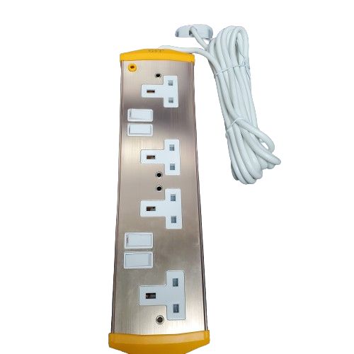 G & T 5m Metallic Extension Cable- 2500W Heavy Duty - 4 Sockets, Durable & Safe