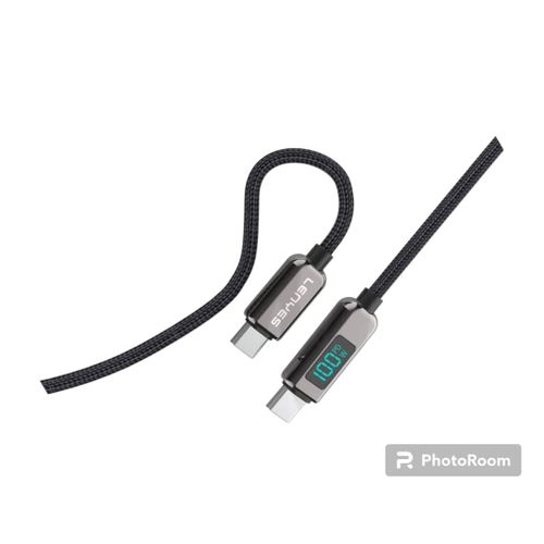 Lenyes LC102 USB C to USB C Cable 5A PD 100W LED Display Cable 4ft QC5.0 PPS Super Lightning Fast Charging Type-C Phone Nylon Braided Charger Cord 480Mbps Data- Black