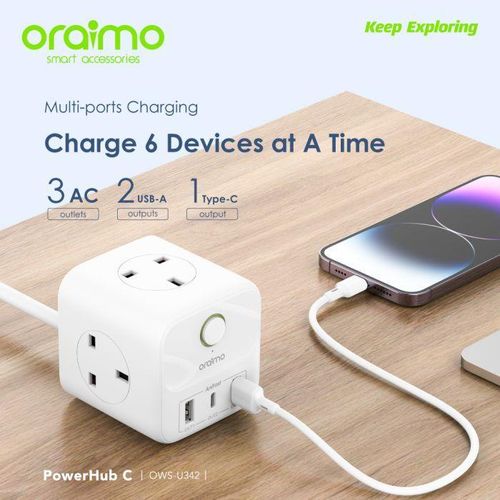 Oraimo PowerHub C 6-In-1 Fast Charging Portable Power Expansion Cube - White