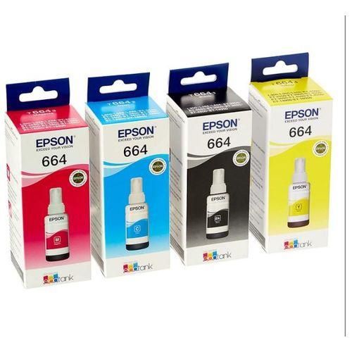 Epson Printers 664 Ink Refill Bottles(70mL) for Printer EcoTank L100 / L200 / L300 / L1300-All Colors