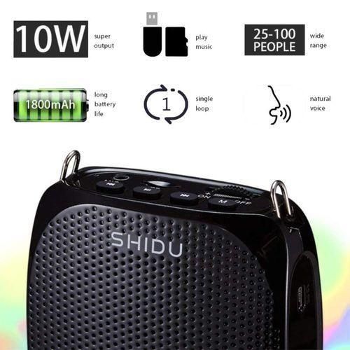 SHIDU Class D Voice Amplifier Wired Microphone Mini Audio Portable Speaker Natural Stereo Sound Loudspeaker for TeacherBlack