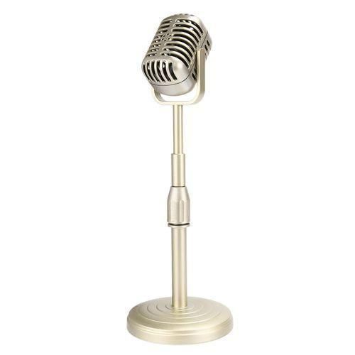 Vintage Desktop Microphone Prop Model with Adjustable Height, Classic Retro Style Microphone Stand Fake Mic Prop,Gold