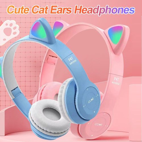 Flashing LED Cute Cat Ears Headphones Bluetooth Wireless Headset with Mic P47M Kid Girl Stereo Music Earbud Sports Headphones