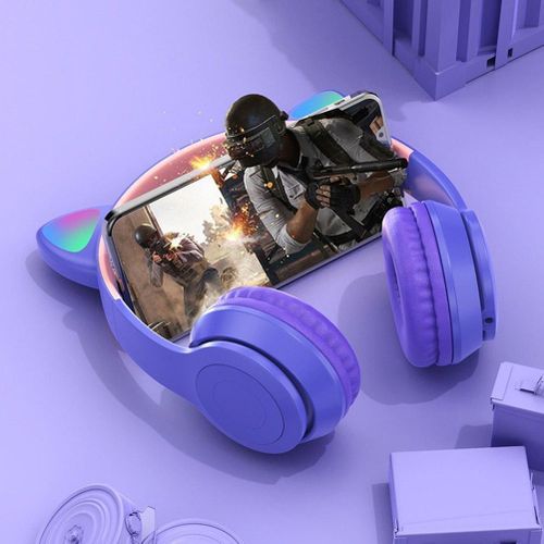 Flashing LED Cute Cat Ears Headphones Bluetooth Wireless Headset with Mic P47M Kid Girl Stereo Music Earbud Sports Headphones