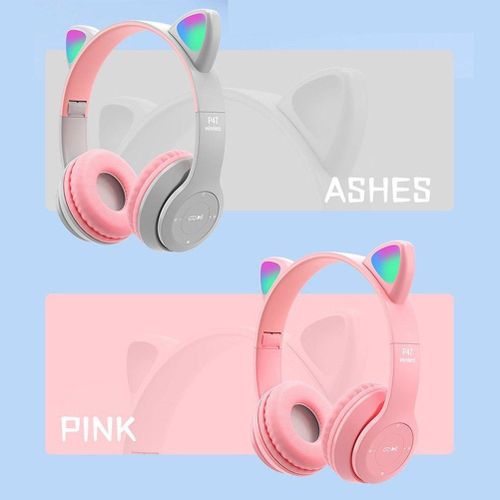 Flashing LED Cute Cat Ears Headphones Bluetooth Wireless Headset with Mic P47M Kid Girl Stereo Music Earbud Sports Headphones