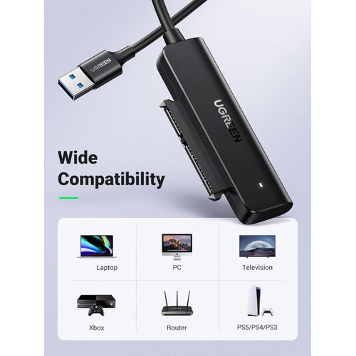 Ugreen SATA Cable  to USB 3.0 Adapter Hard Drive Cable External Disk Reader 2.5 SSD to HDD Clone Transfer Upgrade Kit UASP Connector Compatible for Crucial  Internal HDD SSD