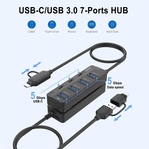 Onten USB C Hub,7 Ports USB 3.0 Hub with USB C to USB 3.0 Adapter,USB C Splitter with 3.2 ft Cable 4XUSB3.0 Ports,3XUSB C Ports for Thunderbolt3,4 and More USB and USB C Devices