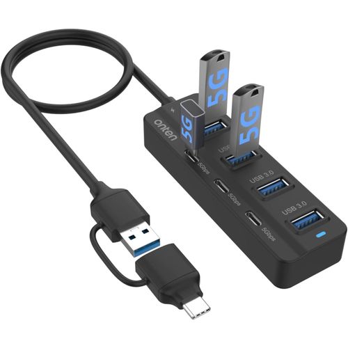Onten USB C Hub,7 Ports USB 3.0 Hub with USB C to USB 3.0 Adapter,USB C Splitter with 3.2 ft Cable 4XUSB3.0 Ports,3XUSB C Ports for Thunderbolt3,4 and More USB and USB C Devices