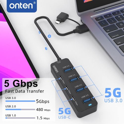 Onten USB C Hub,7 Ports USB 3.0 Hub with USB C to USB 3.0 Adapter,USB C Splitter with 3.2 ft Cable 4XUSB3.0 Ports,3XUSB C Ports for Thunderbolt3,4 and More USB and USB C Devices