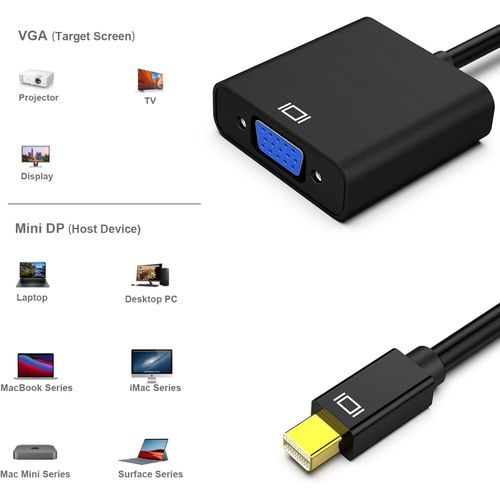 Mini DP Display Port to VGA (Thunderbolt Compatible) -Black