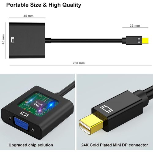 Mini DP Display Port to VGA (Thunderbolt Compatible) -Black