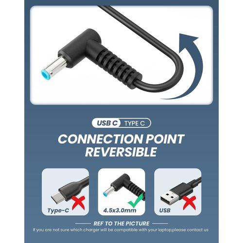 Hp 65W  Laptop Charger Compatible with EliteBook,  Pavilion,  Chromebook,  ProBook,  Envy,  Spectre, Stream, 250 G6, 255 G7, 741727-001 710412-001 and more(4.5 X 3mm)