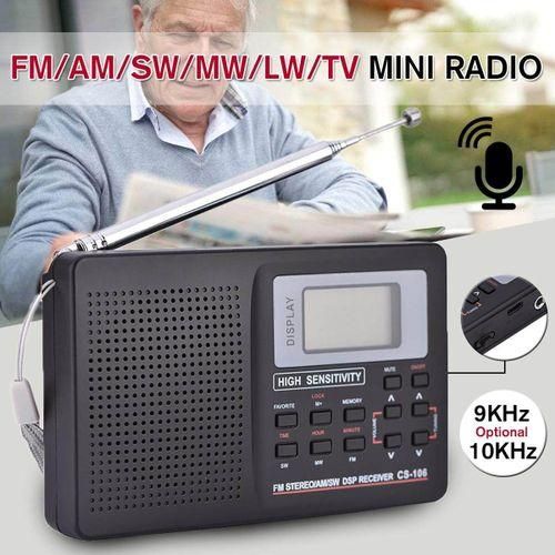 Portable Digital World Full Band Radio Receiver AMFMSWMWLW RadioAlarm Clock Black