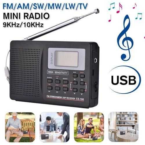 Portable Digital World Full Band Radio Receiver AMFMSWMWLW RadioAlarm Clock Black