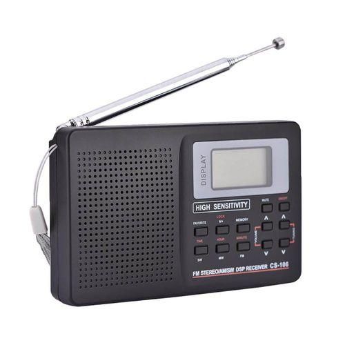 Portable Digital World Full Band Radio Receiver AMFMSWMWLW RadioAlarm Clock Black
