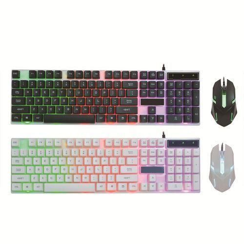 Wired Gaming RGB LED Keyboard PC Gaming Mouse Set Combo - White