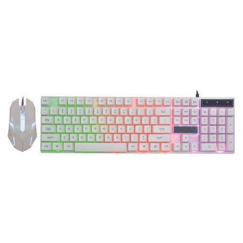 Wired Gaming RGB LED Keyboard PC Gaming Mouse Set Combo - White
