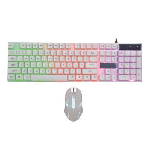 Wired Gaming RGB LED Keyboard PC Gaming Mouse Set Combo - White