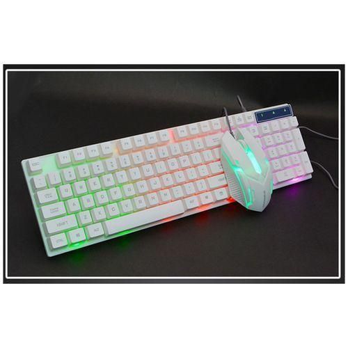 Wired Gaming RGB LED Keyboard PC Gaming Mouse Set Combo - White
