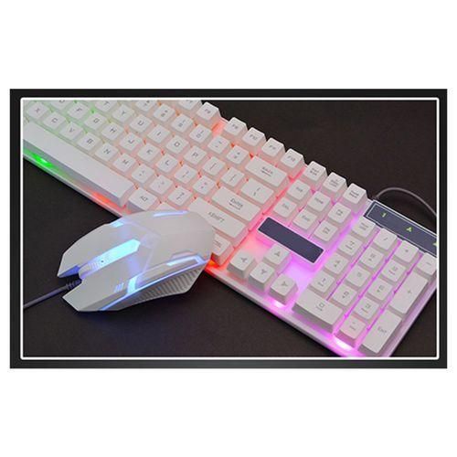 Wired Gaming RGB LED Keyboard PC Gaming Mouse Set Combo - White