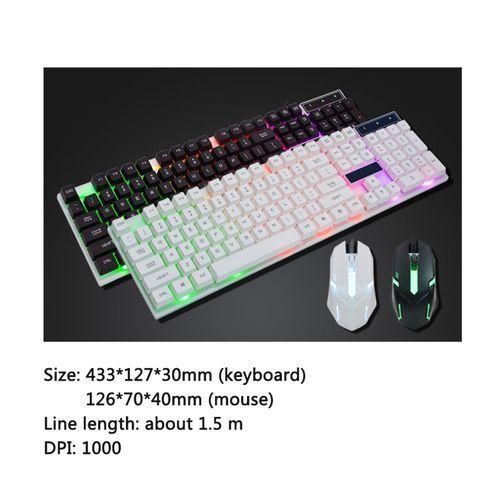 Wired Gaming RGB LED Keyboard PC Gaming Mouse Set Combo - White
