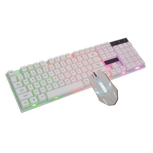 Wired Gaming RGB LED Keyboard PC Gaming Mouse Set Combo - White