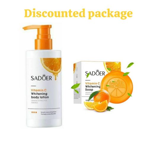 SADOER  Vitamin C Brightening and Smoothening body Lotion 250ml and Whitening Soap for Nourishing and Hydration100g