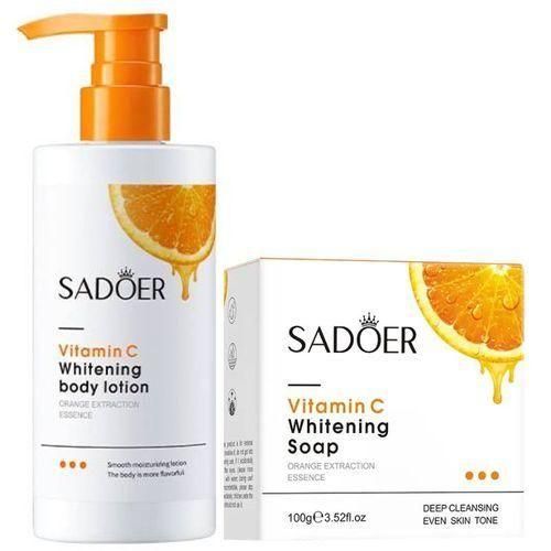 SADOER  Vitamin C Brightening and Smoothening body Lotion 250ml and Whitening Soap for Nourishing and Hydration100g