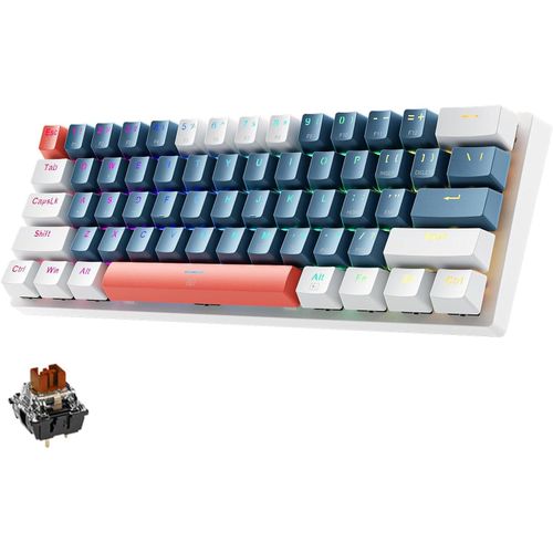 Machenike K500-B61 Gaming Mechanical Keyboard Brown Switch 61 Keys, With RGB Backlit Hot Swap USB-C Wired PBT Keycaps - White