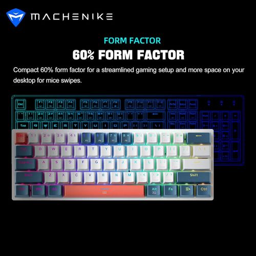 Machenike K500-B61 Gaming Mechanical Keyboard Brown Switch 61 Keys, With RGB Backlit Hot Swap USB-C Wired PBT Keycaps - White