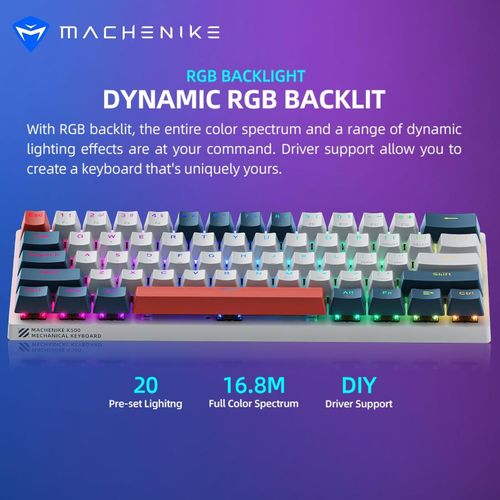 Machenike K500-B61 Gaming Mechanical Keyboard Brown Switch 61 Keys, With RGB Backlit Hot Swap USB-C Wired PBT Keycaps - White